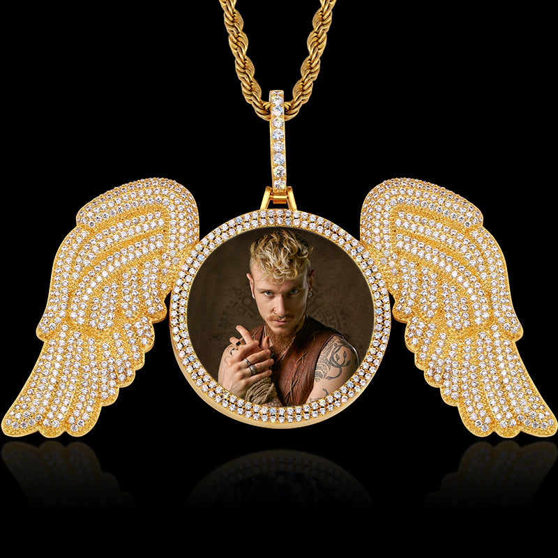 Custom Made Picture Pendant Medallions Necklace With Angel Wing