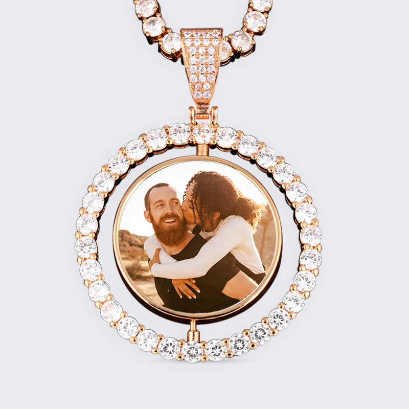 Custom Photo Rotating Double-Sided Medallions Pendant Necklace