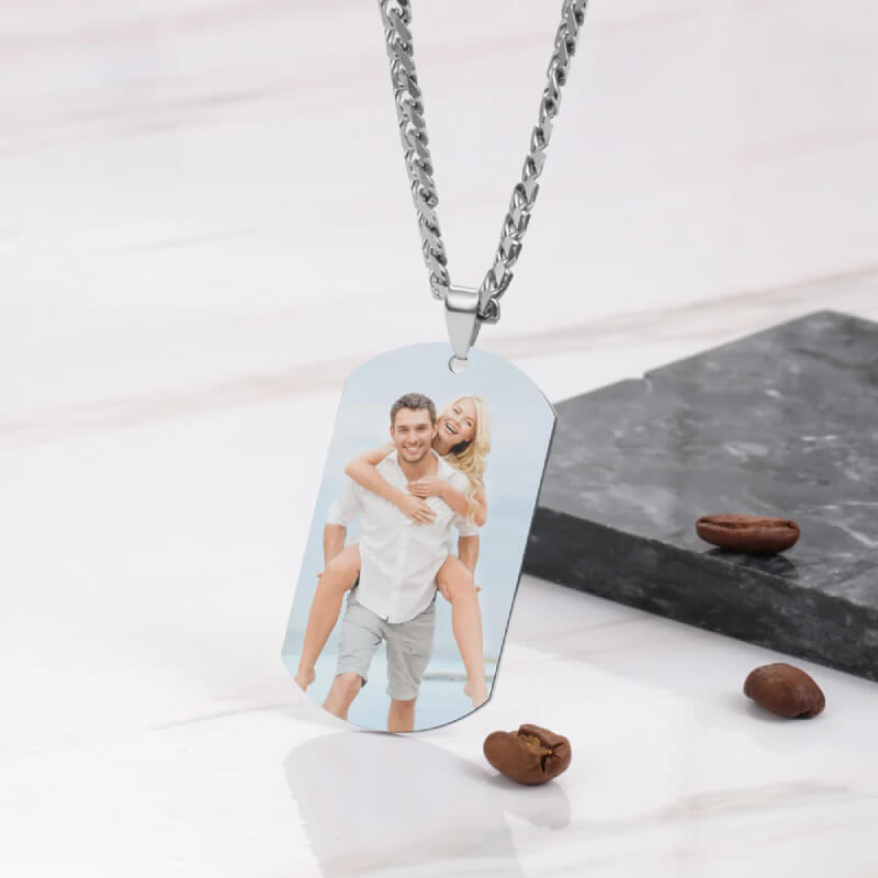 Photo Necklace Custom Father Son Photo Dog Tag Memorial