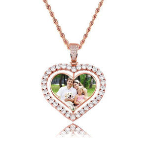 Photo Rotating Heart Pendant Necklace - Christmas Gifts For Couples