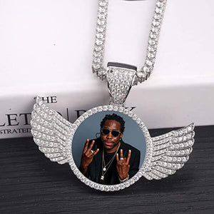 Photo With Wings Pendant Necklace - Custom Chain With Picture Inside
