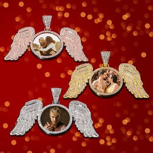 Custom Made Picture Pendant  Medallions Necklace With Angel Wing