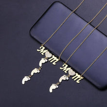 Load image into Gallery viewer, Rose gold and silver custom baby feet necklaces side by side
