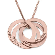 Load image into Gallery viewer, Rose gold interlocking rings necklace shown on white background