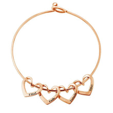 Load image into Gallery viewer, Rose gold name bracelet with custom heart pendants