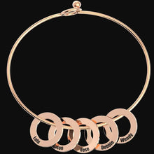 Load image into Gallery viewer, Rose gold personalized kids name bracelet with engraved charms