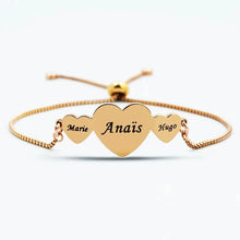 Load image into Gallery viewer, Rose gold tone personalized bracelet for mom engraved with three children's names