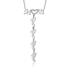 Load image into Gallery viewer, Silver baby feet necklace with children's names engraved