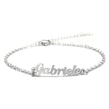 Load image into Gallery viewer, Silver color custom name bracelet with adjustable bolo slider