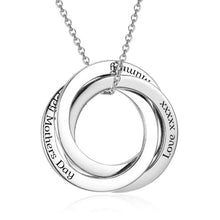 Load image into Gallery viewer, Silver tone Russian circle necklace personalized with three names for mom