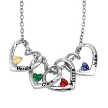 Load image into Gallery viewer, Silver tone heart necklace personalized with engraved kids names for mom