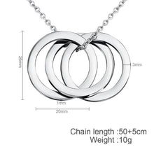 Load image into Gallery viewer, Size chart showing 26mm interlocking ring dimensions for personalized necklace