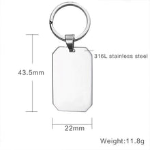 Load image into Gallery viewer, Size guide for engraved photo keychain tag and split key ring