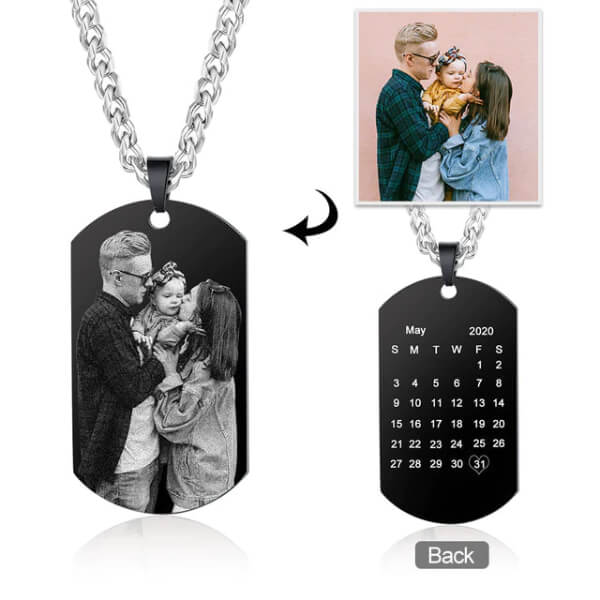 Stainless Steel Personalized Memorial Calendar Pendant Necklace