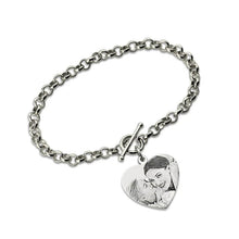 Load image into Gallery viewer, Sterling Silver Custom Heart Charm Photo Engraved Bracelet