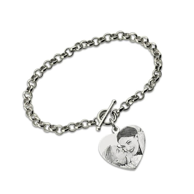 Heart Toggle Charm Bracelet 8 inch size custom engraved-charm bracelets