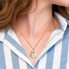 Load image into Gallery viewer, Woman wearing engraved newborn footprints necklace with 18 inch chain