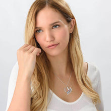 Load image into Gallery viewer, Woman wearing personalized birthstone heart necklace with children's names