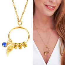 Load image into Gallery viewer, Woman wearing personalized mother necklace with kids names on gold chain