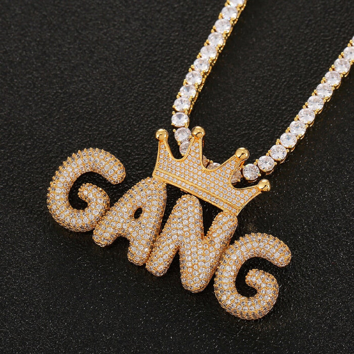 Bubble Letter Chain With Crown Name Necklace For Men