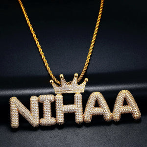 Bubble Letter Chain With Crown Name Necklace