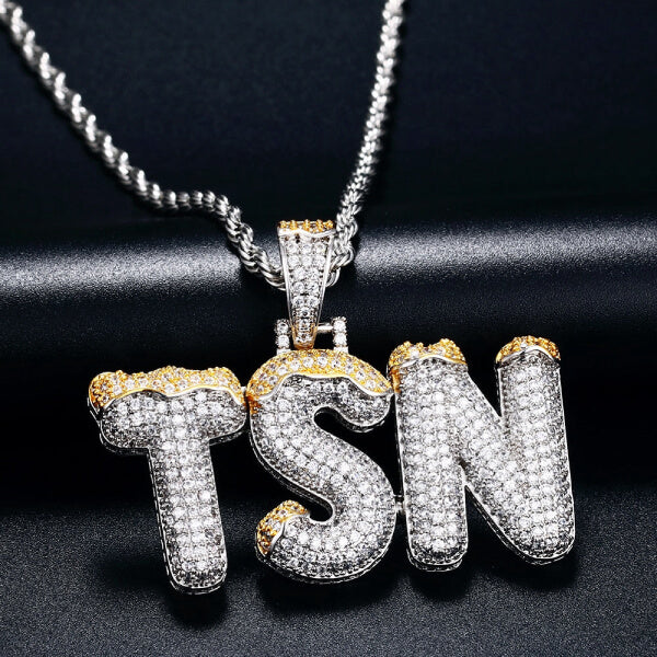 Double Color Bubble Letter Chain Name Necklace For Men