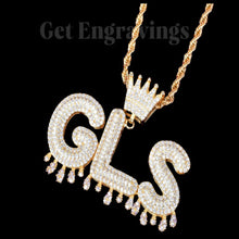 Load image into Gallery viewer, Custom Drip Bubble Letter Necklace With Crown gold color