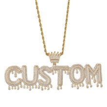 Load image into Gallery viewer, Dripping Letters Iced Out Name Pendant With Crown gold color