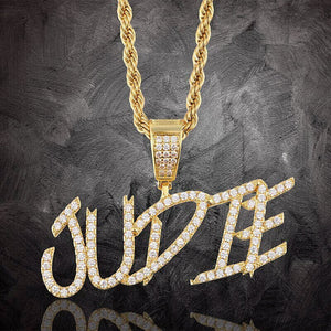 Iced Out Cursive Initial Letter Chain Necklace For Men gold color rope chain