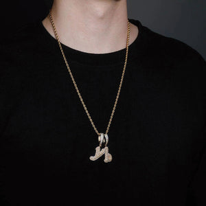 Micro Pave CZ Initial Letter Pendant Necklace For Men rope chain
