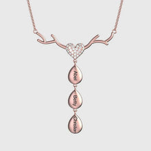 Load image into Gallery viewer, Rose-Gold plated mom necklace with kids names engraved on teardrop charms