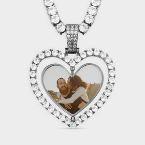Custom Made Photo Heart Rotating Double-sided picture Pendant Necklace