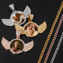 Load image into Gallery viewer, Picture pendant with wings in silver, gold and rose gold with matching Cuban chains