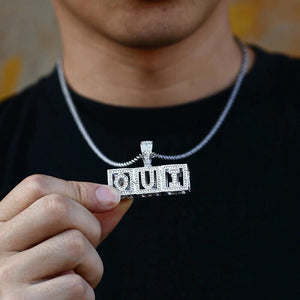 Square Hollow Letters Custom Men's Rock Necklace silver
