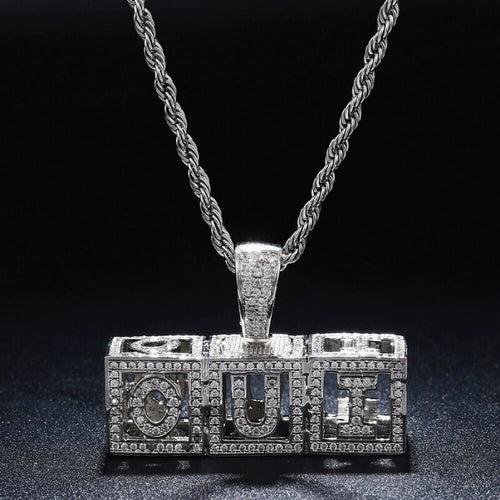 Square Hollow Letters Custom Men's Rock Necklace silver color
